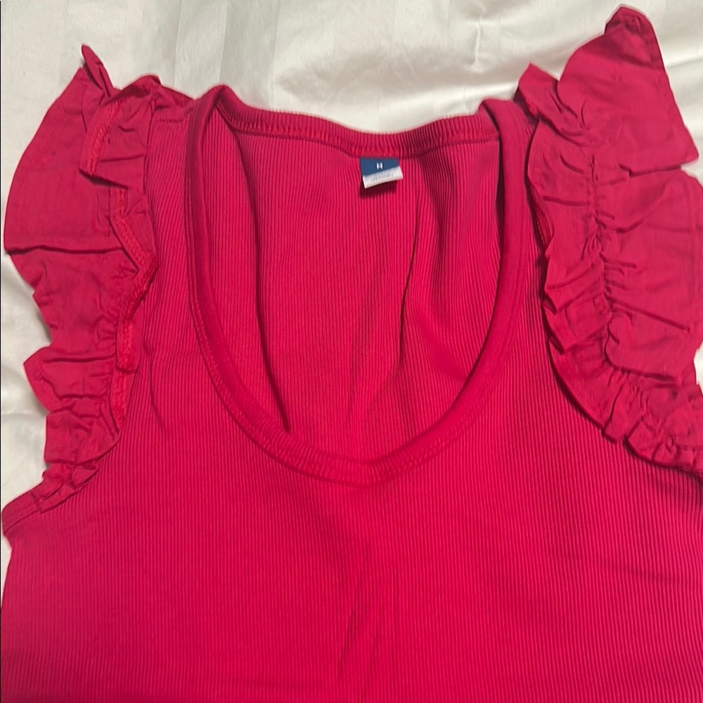 Red Ruffled Sleeveless Top - Picture 3 of 3